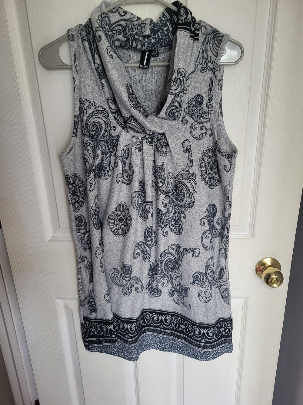 Gray Paisley Cowl Neck Sleeveless Dress